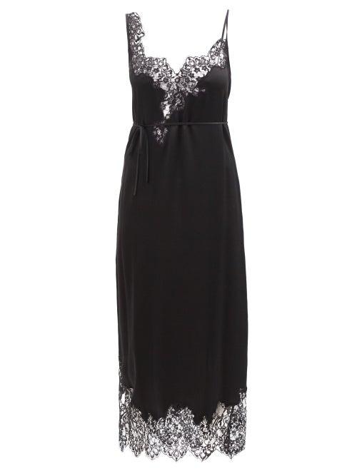 Raey - Lace-trim Silk-satin Slip Dress - Womens - Black