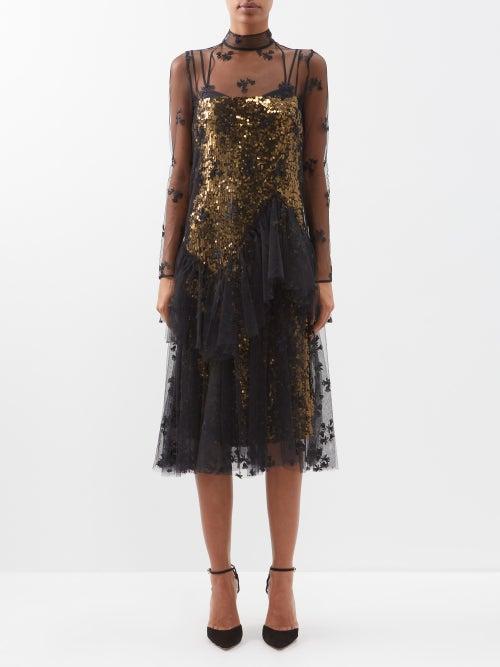 Erdem - Sirine Sequinned Mesh Dress - Womens - 01bk