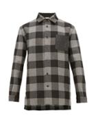Matchesfashion.com Loewe - Leather Pocket Checked Wool Shirt - Mens - Grey Multi