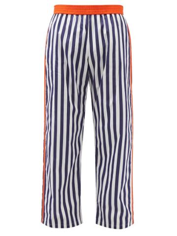 Sbline - Breton-stripe Cotton-poplin Trousers - Mens - Blue Multi