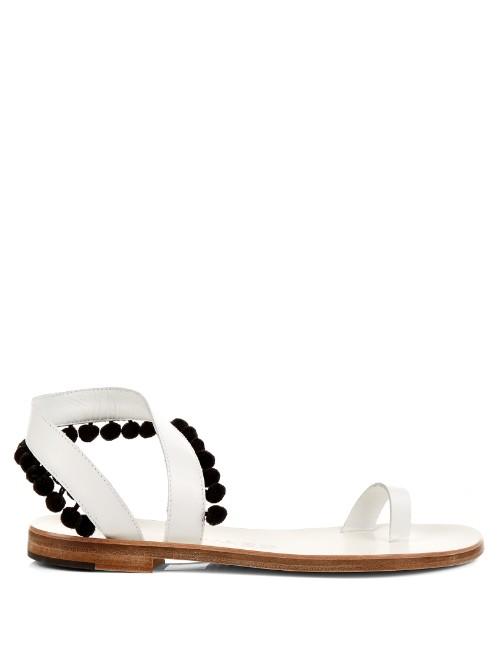 Álvaro Angela Pompom-embellished Leather Sandals