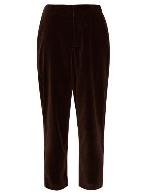 Matchesfashion.com Cheval Pampa - Al Viento High Rise Velvet Tapered Trousers - Womens - Brown