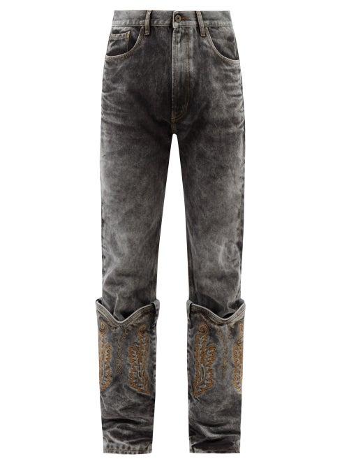 Y/project - Western-cuff Embroidered Jeans - Mens - Black