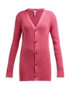 Matchesfashion.com Loewe - Long Line Ribbed Knit Wool Cardigan - Womens - Pink