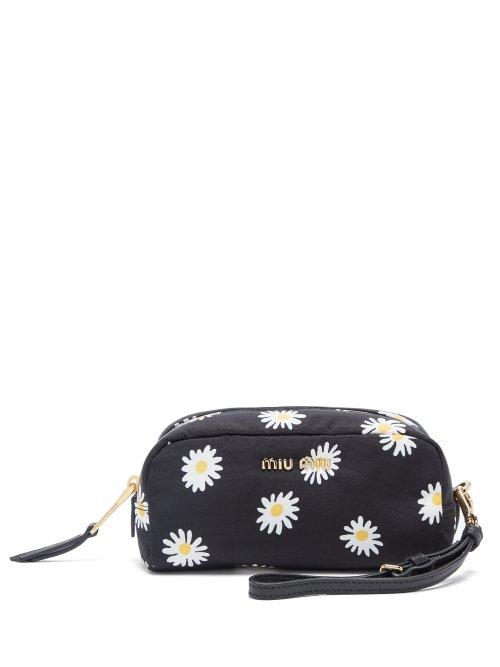 Matchesfashion.com Miu Miu - Daisy Print Nylon Pouch - Womens - Black Multi