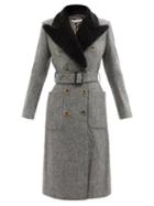 Bella Freud - Palmer Shearling-collar Wool-tweed Coat - Womens - Grey