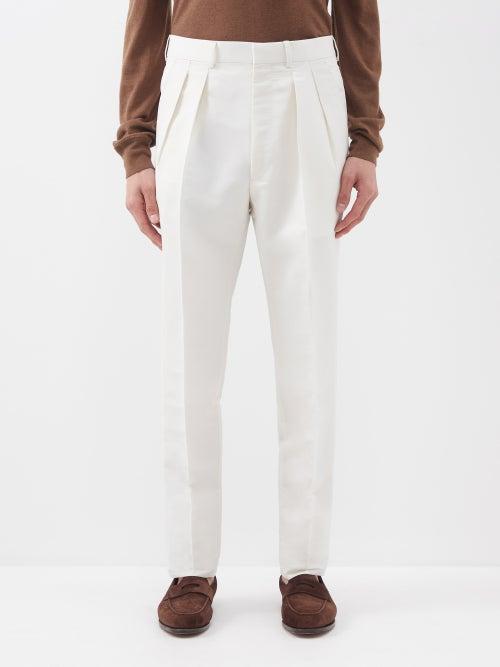 Tom Ford - Pleated Cotton-blend Poplin Suit Trousers - Mens - White