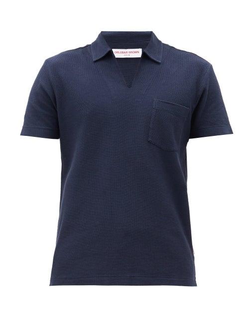 Matchesfashion.com Orlebar Brown - Lincoln Open-collar Cotton Polo Shirt - Mens - Navy