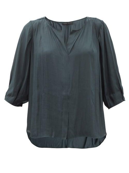 Ladies Rtw Carl Kapp - Ricarpos Pleated Voile Blouse - Womens - Dark Green