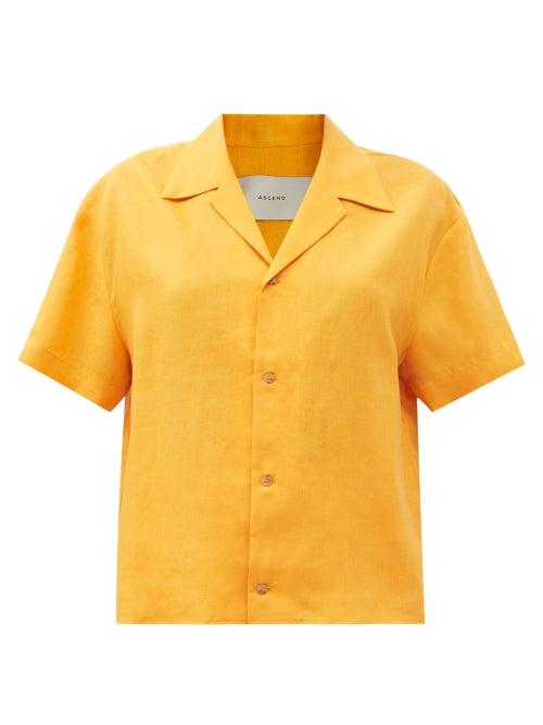 Matchesfashion.com Asceno - Prague Short-sleeved Organic-linen Shirt - Womens - Yellow