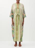 D'ascoli - Celeste Piedmont Floral Cotton-khadi Kaftan - Womens - Green Multi
