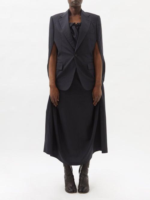 Junya Watanabe - Pinstriped Wool-blend Blazer Midi Dress - Womens - Navy Multi