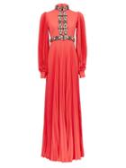 Matchesfashion.com Andrew Gn - Embellished Pliss-sleeve Silk-blend Gown - Womens - Coral