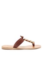 Matchesfashion.com Ancient Greek Sandals - Iris Shell Embellished Leather T Bar Sandals - Womens - Dark Brown