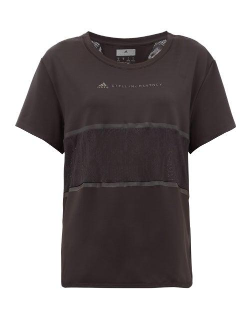 Matchesfashion.com Adidas By Stella Mccartney - Mesh-panel Logo-print T-shirt - Womens - Black