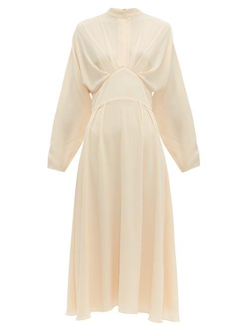 Matchesfashion.com Emilia Wickstead - Autumn King Wave Pleated Bodice Crepe Midi Dress - Womens - Nude