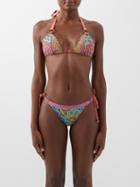 Boteh - Es Canar Printed Recycled-fibre Bikini Top - Womens - Pink Multi