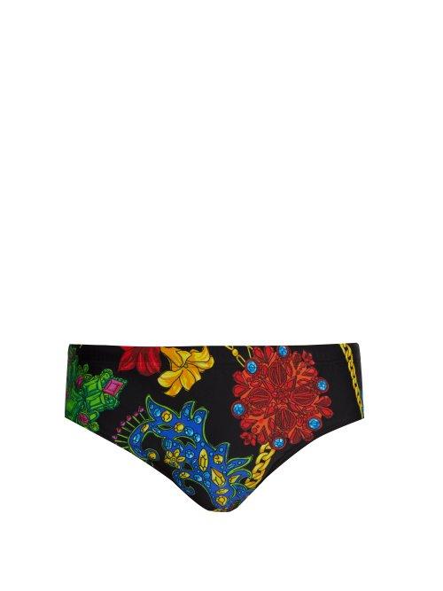 Matchesfashion.com Versace - Amulet And Chain Print Swim Briefs - Mens - Black Multi