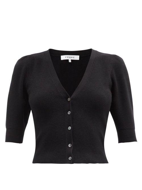 Matchesfashion.com Frame - Jocelyn V-neck Cropped Ribbed Cardigan - Womens - Black
