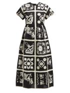 Matchesfashion.com Redvalentino - Floral Embroidered Cotton Midi Dress - Womens - Black Multi