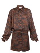 Matchesfashion.com The Attico - Tiger-print Satin Mini Shirt Dress - Womens - Brown