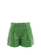 Matchesfashion.com Ganni - Belted Leather Shorts - Womens - Green
