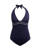 Matchesfashion.com Heidi Klein - Anguilla Smocked Halterneck Swimsuit - Womens - Navy
