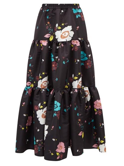 Matchesfashion.com La Doublej - Big Floral-print Faille Skirt - Womens - Black Multi