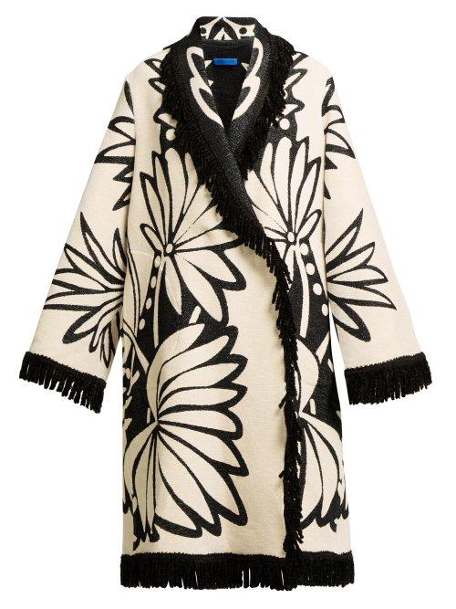 Matchesfashion.com Marit Ilison - Palm Intarsia Tasselled Cotton Coat - Womens - White Multi