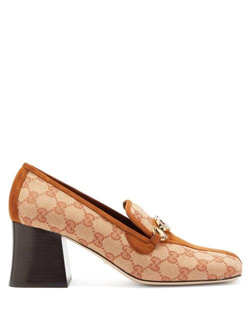 Matchesfashion.com Gucci - Zumi Gg Canvas And Suede Pumps - Womens - Beige