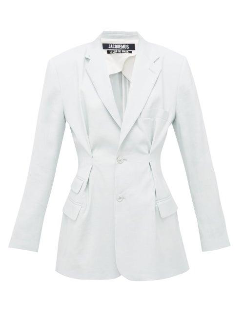 Matchesfashion.com Jacquemus - Rafaella Pleated Slim-fit Canvas Jacket - Womens - Light Blue