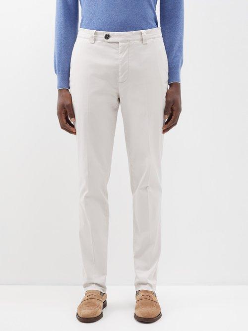 Brunello Cucinelli - Pleated Cotton-blend Gabardine Trousers - Mens - Cream