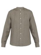 Matchesfashion.com Ditions M.r - Daniel Grandad Collar Striped Slubbed Linen Shirt - Mens - Grey