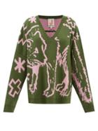 Joostricot - Reversible Fox-jacquard Wool-blend Sweater - Womens - Khaki Multi