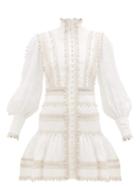 Matchesfashion.com Zimmermann - Super Eight Corded Ruffle-hem Linen Mini Dress - Womens - Ivory