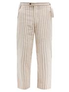 Bode - Ticking Stripe Cotton Trousers - Mens - Cream Purple