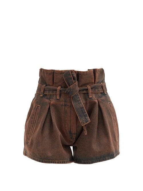 Matchesfashion.com The Attico - Paperbag-waist Acid-washed Denim Shorts - Womens - Brown