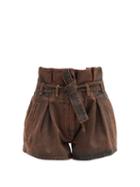 Matchesfashion.com The Attico - Paperbag-waist Acid-washed Denim Shorts - Womens - Brown