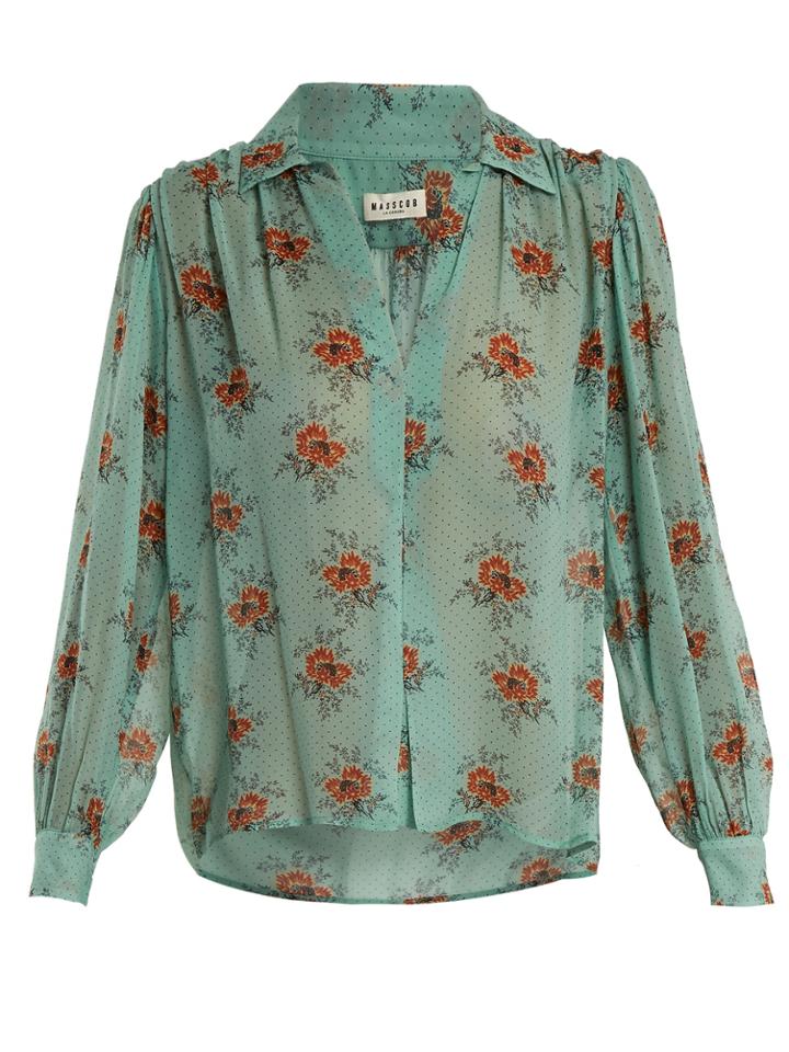 Masscob Gathered Floral-print Silk Blouse