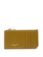 Saint Laurent - Foiled-logo Zipped Leather Cardholder - Womens - Khaki