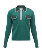 Sasquatchfabrix - Stripe-trim Zip-neck Polo Shirt - Mens - Green