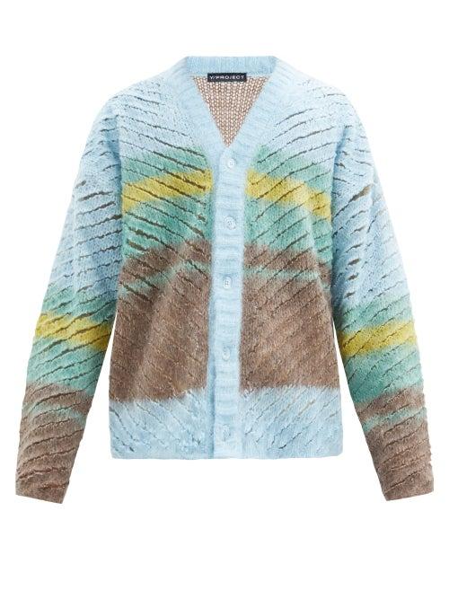 Matchesfashion.com Y/project - Slashed-effect Striped Cardigan - Mens - Blue