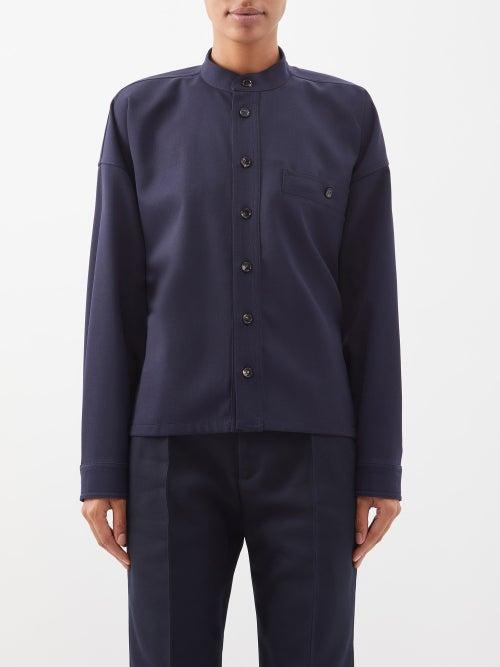 Bottega Veneta - Martingale-belt Wool-blend Grain-de-poudre Shirt - Womens - Navy
