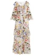 Matchesfashion.com Borgo De Nor - Margaux Garden Print Silk Dress - Womens - White Print
