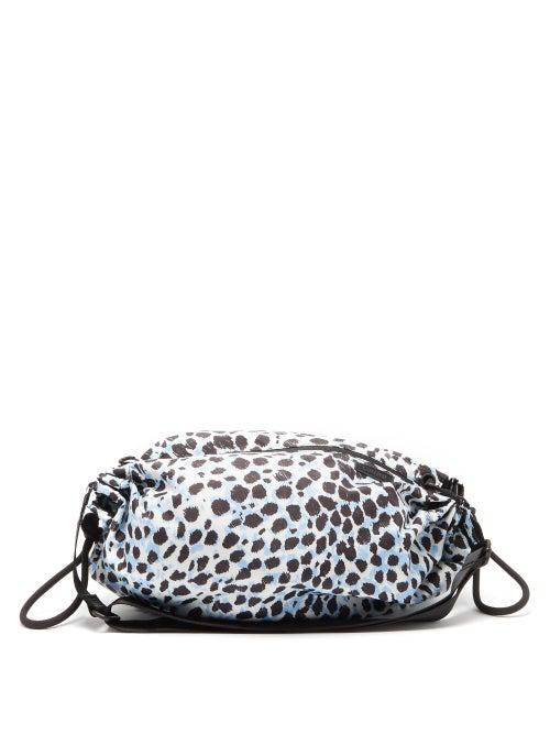 Ganni - Leopard-print Recycled-fibre Drawstring Bag - Womens - Blue Multi