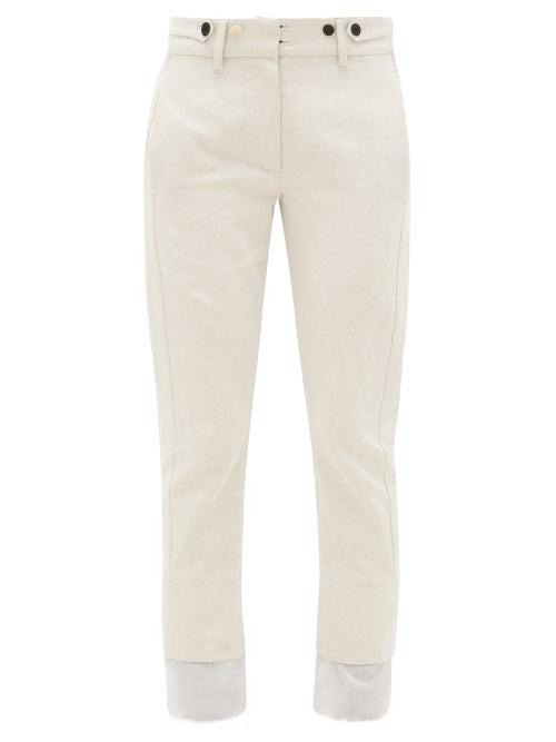 Matchesfashion.com Ann Demeulemeester - Voile-trimmed Cuff Cotton-blend Slim-leg Trousers - Womens - Grey