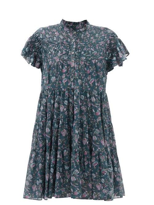 Isabel Marant Toile - Lanikaye Floral-print Cotton-voile Mini Dress - Womens - Green Multi