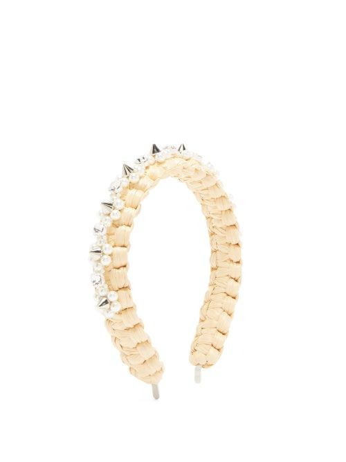 Matchesfashion.com Simone Rocha - Studded Crystal-embellished Raffia Headband - Womens - Tan