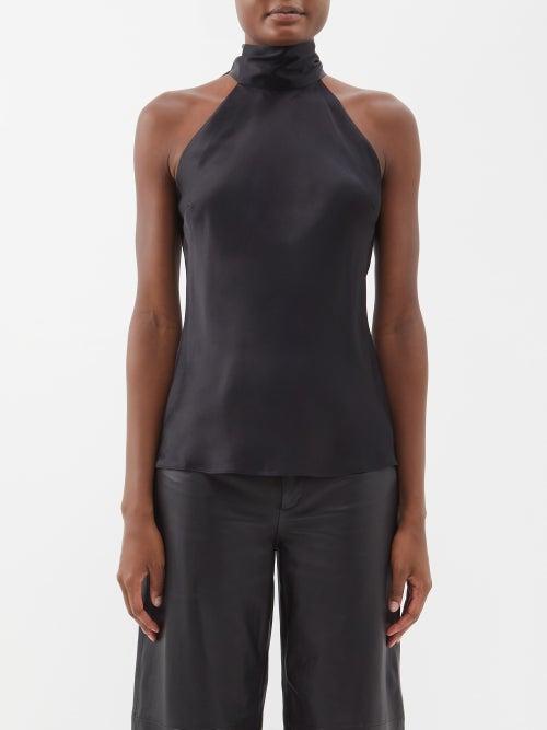 Frame - Halterneck Draped Silk Top - Womens - Black