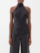 Frame - Halterneck Draped Silk Top - Womens - Black